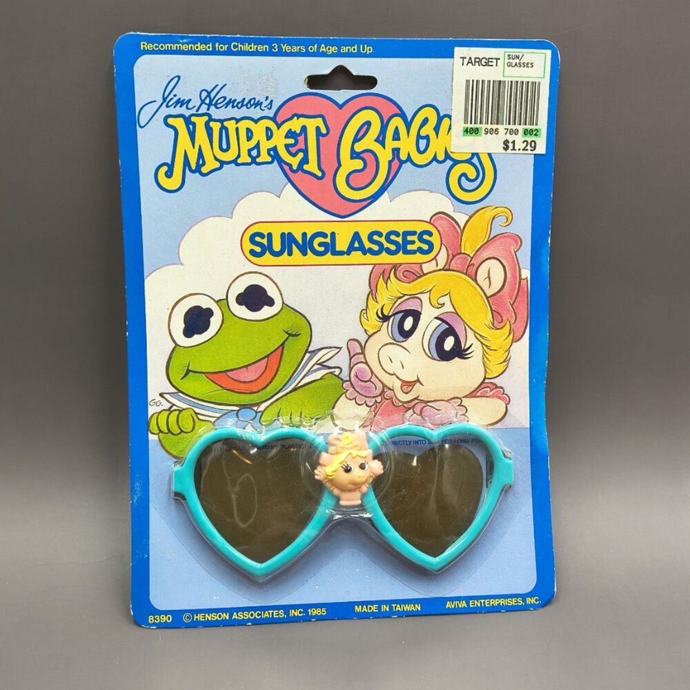 Vintage 1985 Muppet Babies Miss Piggy Plastic Kids Blue Sunglasses Heart-Shaped